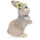 com-four® Deko-Osterhase zur Osterdekoration - Dekofigur für Ostern - Deko-Hase Kaninchen mit Fell aus Fäden (01 Stück - 30cm stehend - grau)