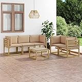 ZEYUAN 6-TLG. Garten-Lounge-Set mit Beigen Kissen, Gartenlounge, Balkon Möbel, Terrassenmöbel, Lounge Gartenmöbel Set, Loungemöbel Terrasse, Balkon Lounge Set,