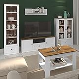 Lomadox Wohnzimmer Wohnwand inkl. Couchtisch und LED Beleuchtung Landhausstil in weiß mit Lefkas Eiche Nb.