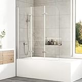 WOWINNE Duschwand für Badewanne 140 x 140 cm Badewannenaufsatz Duschwand 3-teilig Faltbar Duschabtrennung Badewanne 6 mm Easy Clean ESG Sicherheitsglas