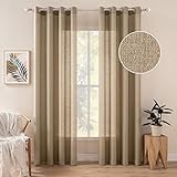 MIULEE 2er Set Voile Vorhang Sheer Leinenvorhang mit Ösen Transparente Unregelmäßige Textur Gardine Ösenschal Fensterschal Lichtdurchlässig für Schlafzimmer 225 x 140cm (H x B) Goldbraun