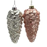 Werner Voss GmbH 2 Zapfen in Silber und Rosa mit Glitter Höhe 14cm Weihnachten Anhänger Baumschmuck Christbaumschmuck Weihnachtsdeko Dekoration Advent Deko Tannenbaum