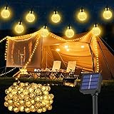 Solar Lichterkette Aussen Wetterfest, 100 LED 18M 59Ft 8 Modi IP65 Solarlichterkette aussen Wetterfest Solar Lampions Kristallkugeln für Balkon Deko Terassen Garten Weihnachten Partys Zuhause warmweiß