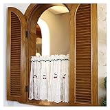 KSTORE Blumen Bistrogardine Kirschen-Designs Spitze Voile Scheibengardine Stangentasche Jacquard Kurz Vorhang Für Wohnzimmer Schlafzimmer Kinderzimmer,W120cm x H45cm/ 47 x 17 inch