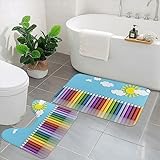 OUSIKA Regenbogen-Badezimmerteppich-Set, 2-teilig, weich, U-Kontur, WC-Teppich und Badematte, saugfähig, rutschfeste Badematte