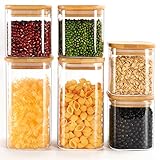 FINEW Vorratsdosen Glas mit Deckel 6er Set, Vorratsgläser Eckig mit Deckel 350/700, Luftdicht Glasbehälter Vorratsglas, Küche Gewürzgläser Vorratsbehälter für Pasta, Müsli, Gewürze, Mehl Aufbewahrung