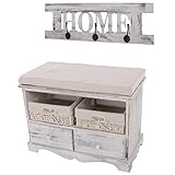 Mendler Garderobe mit Sitzbank Kommode mit 2 Körben 42x62x33cm, Shabby-Look, Vintage - weiß