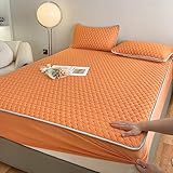 weiches elastisches Bettlaken,Einfarbiges Latex-Spannbetttuch, Schlafzimmer, Hotel, Gastfamilie, Tiefe Tasche, Matratzenauflage, Einzelbett, Doppelbett, Kingsize-Bett, orange, 150 x 200 cm (3 Stück)