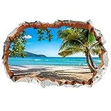 WandSticker4U®- 3D Wandtattoo BLICK AUFS MEER I Wandbild: 90x60 cm I Wandsticker Strand Palme Insel Poster I Wand Durchbruch Deko für Wohnzimmer Schlafzimmer Küche Flur Bad Aufkleber