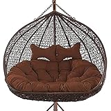 LQPHY Verdicken Hängesessel Kissen Doppel abnehmbare Ei Nest geformte Kissen, 2 Personen Sitzer Wicker Rattan Schaukel Pads für Patio Garden,Braun