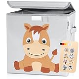 elb finesse ® Aufbewahrungsbox Kinder I süße Tierwelten Motive I extra stabile Spielzeugkiste mit Deckel für Kinderzimmer I Spielzeug Box (33x33x33) zur Aufbewahrung I Ordnungsbox I (Ferdi Pferd)