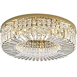 LED Moderne Dimmbar Kristall Deckenleuchte Gold Wohnzimmer Deckenlampe Groß Wohnzimmerlampe Runden Edelstahl Deko Licht E14×8 Schlafzimmer Studie Restaurant Hotel Dekorative Beleuchtung Ø50cm (Gold)