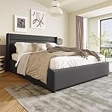 Sweiko Hydraulisch Doppelbett 140x200cm Stauraumbett,Polsterbett mit Lattenrost aus Holz, Leinen Stauraumbett Bett mit Lattenrost aus Metallrahmen, Grau
