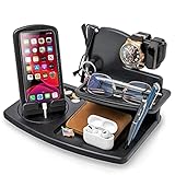 TESLYAR Holz Rotierend Telefon Dockingstation Asche Baum Weihnachten Geschenk für Männer Geldbörsenständer Ehemann Ehefrau Vater Geburtstag Jubiläum Geldbörse Nachttisch Mann Gadgets (Shwarz)