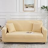 Hochelastischer Sofabezug, Sofabezug aus Polyester, rutschfester Stoff, elastischer Stretch, Weichheit, erstklassiger 1-teiliger Couchbezug, maschinenwaschbarer Sofabezug – Beige-2-Sitzer (145–185 cm)