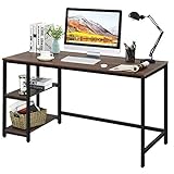 COSTWAY Schreibtisch aus Holz & Eisen, Computertisch mit Regal, Bürotisch PC-Tisch Arbeitstisch fürs Büro Arbeitszimmer Wohnzimmer (Walnuss, 140cm x 60cm x 75cm)