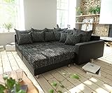 DELIFE Eckcouch Clovis Schwarz mit Hocker und Armlehne Ottomane Rechts Ecksofa Modular