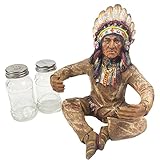 Urbalabs Western Indian Chief Salz- und Pfefferstreuer Caddy Country Western Federn Indianer Stern Schnalle Bauernhaus Esstisch Küche Ranch Dekorationen Rustikale Cowboy Dekor