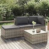 BULANED 4-TLG. Garten-Lounge-Set mit Kissen, Lounge Gartenmöbel Set, Balkonmöbel Set, Gartenlounge, Sitzecke Balkon, Outdoor Möbel, Balkonset, Grau Poly Rattan