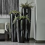 Moderne & Hochwertige Pflanzvase/Pflanzkübel – Klein: 75cm - Hochglanz Schwarz - Fiberglas - Mit Einsatz – Indoor & Outdoor – Wetterbeständig & Frostsicher – Vase/Kübel