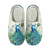 Kuiaobaty Damen-Hausschuhe mit Memory-Schaum, Musik, Regenbogen, Totenkopf-Druck, Winter-Hausschuhe für drinnen und draußen, Pfauen-Gemälde, 43.5/44 EU