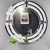 Runder Kristall-Diamant-Wandspiegel, Kristall-Diamant-Dekor, zerkleinerter Diamant-Glasspiegel