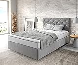 DELIFE Boxspringbett Dream-Great Mikrofaser Grau 120x200 cm mit Matratze und Topper