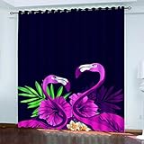 Verdunkelungsvorhang Ösen 2 Stück 260X280cm(HxB) Gardinen Mit Kälteschutz & Wärmeisolierend Wohnzimmer 3D Abstrakter Rosaroter Vogel Muster Thermovorhänge Für Modern Schlafzimmer Kinderzimmer