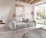 DELIFE Big-Couch Lanzo L Cord Silbergrau 260x110 cm mit Hocker