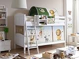 Etagenbett Doppelbett Kinderbett Erni Kiefer massiv Weiss teilbar, Vorhangstoff:Safari