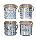 levandeo 4er Set Windlicht H10cm Glas Silber Teelichthalter Tischdeko Kerzen Deko Retro Kerzenhalter Flachs