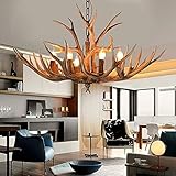 Pendelleuchte Geweih Vintage Style Kronleuchte E14 Harz 6 Licht Pendellampe Industrie Schmiedeeisen Höhe Verstellbare Hängelampe Retro Antik Kerze Esszimmer Küche Wohnzimmer Schlafzimmer Hängeleuchte