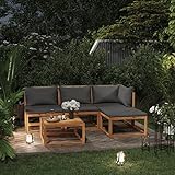 Gecheer 5-TLG. Garten Loungemöbel Set, Balkon Lounge Klein, Sitzgruppe Gartenmöbel, Outdoor Sofa, Loungemöbel Terrasse, Balkonmöbel, Gartensofa mit Auflagen Massivholz Akazie