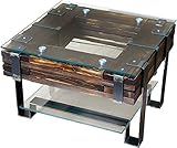 CHYRKA® Wohnzimmertisch Couchtisch Massivholz Metall Glastisch Holz Glas Loft Handmade (Lemberg-Natur, 60x60 H=50)