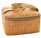 VIXPET wasserdichte Picknicktasche im Freien, tragbare Picknicktasche aus Korbgeflecht, Picknick-Lunch-Kühltasche für Camping/Grillen/Reisen