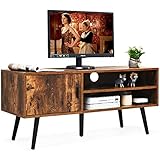 KOMFOTTEU TV Schrank, Lowboard für Fernseher bis zu 50 Zoll, Fernsehtisch mit 1 Türen & 2 offenen Regalen, Fernsehschrank für Wohnzimmer, Esszimmer, Schlafzimmer