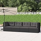 JUNZAI 4-TLG. Garten-Lounge-Set mit Kissen, Gartenmöbel Set, Möbelsets, Loungemöbel, Balkonmöbel, Möbelset, Balkon Möbel Set, Balkonset, Terrassen Möbel, Schwarz Poly Rattan