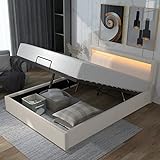 ADIBY Polsterbett LED Bett 140x200 cm Bett mit Lattenrost, Kopfteil, LED-Leiste,Stauraum Jugendbett 140 × 200 cm Weiß