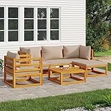 Tidyard 6-TLG. Gartensofa Gartenmöbel Set Garten-Sofagarnitur Garten-Lounge-Set mit Taupe Kissen Gartenlounge Sofa Holzsofa Terrassenmöbel Möbelsets Loungesofaset Sitzgarnitur Gartenset Massivholz