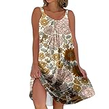 Strandkleid Damen Kleider Sommer Freizeitkleid O-Kragen Minikleid Oster Tag Ärmelloses Tunika Kleid Kaninchen Ei Muster Tank Weste Kleid Boho Casual Swing Kleider Für Strand Und Pool Urlaub