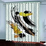 LAMPPE Thermovorhänge Wohnzimmer Modern Blickdicht 3D Einfaches Schwarzes Gold Muster H 230 X B 150 cm 2 Stücke Blickdicht Schlaufenschal Verdunkelungsvorhang Vorhänge Gardinen Mit Ösen Fensterdeko