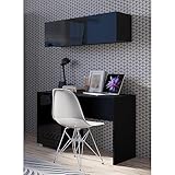 Lomadox Schreibtisch mit Wandregal in schwarz Hochglanz, B/H/T ca. 110/200/50 cm