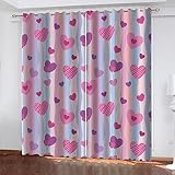 Kinder Vorhänge Schlafzimmer Rosa Herzmädchen Schiebegardinen Blickdichter Vorhang Mit Ösen Verdunkelungsgardine, Vorhänge 3D Wohnzimmer Bedroom Children's Room 2 X 170 X 200 cm (B X H)