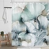 Cinbloo Graue Blätter 60Wx72H Duschvorhang Abstrakte Pflanze Blatt Botanisch Rustikal Aquarell Badezimmer Vorhang Set Retro Elegant Frau Bad Vorhang Stoff Badezimmer Zubehör Dekor mit 12 Haken