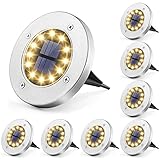 Solpex Solar Bodenleuchte Solarleuchte für Garten 12 LEDs 8 Stück, Warmweiß Gartenleuchten Edelstahl Wasserdicht für außen, Garten, Terrasse, Rasen, Hof, Gehweg