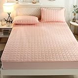 Gestepptes Doppelbett,extra tief,30 cm,elastischer Matratzenschoner,Topperbezug,atmungsaktives Spannbettlaken für Doppelbetten,Pink,47inchx79inch(3pcs)