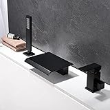 MINUSE 3-Loch-Brausebatterie-Set für Badewanne, Schwarz, Duschaufsatz für Badewannenarmaturen, Einhand-Badezimmerarmaturen, Badewannen-Duschbatterie