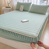 Daenlujec Bettlaken 150 x 200 cm, Sommer-Eisseide-Latex-Bettlaken-Kissenbezug-Sets, einfarbiger Matratzenschonerbezug für Erwachsene, Schlafzimmer, grün
