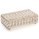SUMTree Kristall Schmuckkäschen mit Deckel aus Glas Metall Schmuckkoffer Schmuckholder Schmuckbox Deko für Wohn Badezimmer Geschenk für Frau Freundin Rechteck(Golden,Gross)