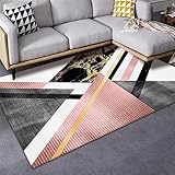 RUGMRZ Bettumrandung Teppich 3 Teilig 100 x 160 cm Rosagrauer dreieckiger geometrischer Design-haltbarer Küchen Teppich Kleine Teppiche